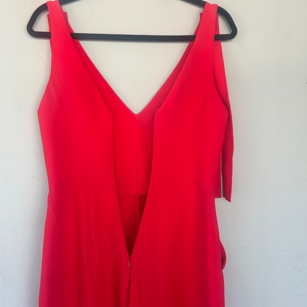 Amanda Uprichard Red Allora Dress Jumpsuit V-neck Petite Fitted Bodice Wide Leg - Picture 4 of 12